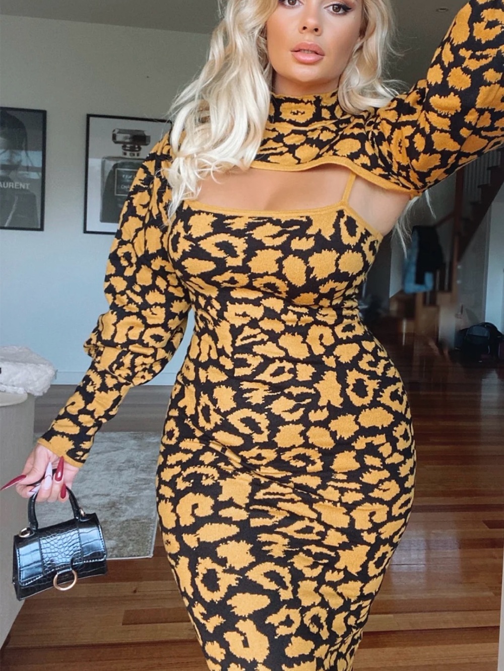 Fashion Nova Leopard 2pc Bodycon Dress / Bolero